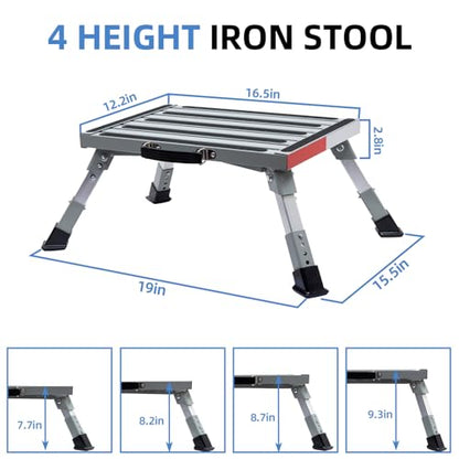 Homeon Wheels Adjustable Iron RV Step Stool, Folding Non-Slip Platform - color: Iron Sliver