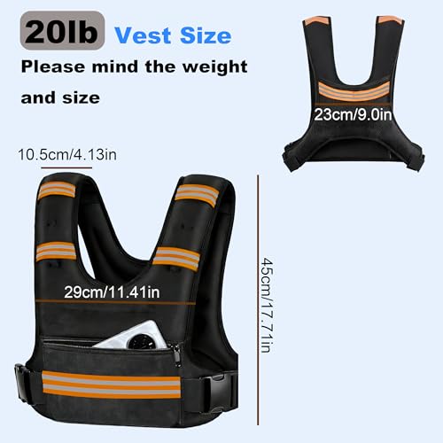 Weighted Vests for Women Men,8/12/16/20/25lb with Adjustable Straps, Reflective Stripe & Storage Pockets - Ideal for Running, Fitness Training - size: 20LB