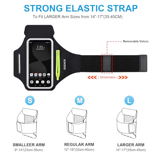 GUZACK Running Armband for iPhone 17 16 15 14 13 Pro Max, Galaxy S25 S24 S23 S22, with Card Slot & Key Pockets, Running Phone Holder, Fit Up to 6.9 Inches Phone - Size L (Bigger Arm 14-17 in) - color: Green Zipper (Up to 6.9"), size: L