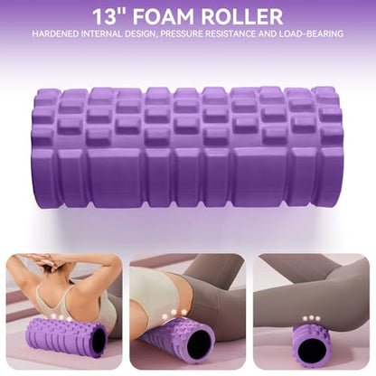 Krightlink 5 in 1 Foam Roller Set High Density Deep Tissue Massager - color: Violet
