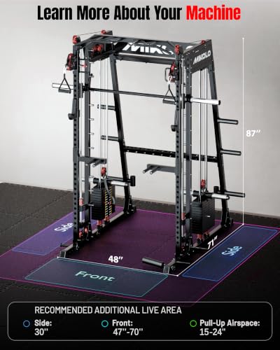 Mikolo M4 2.0 Smith Machine, 2200lbs Squat Rack with LAT-Pull Down System & Cable Crossover Machine, Training Equipment with Leg Hold-Down Attachment - color: Black, size: M4 2.0 Elite Package (with Color BP230lbs)