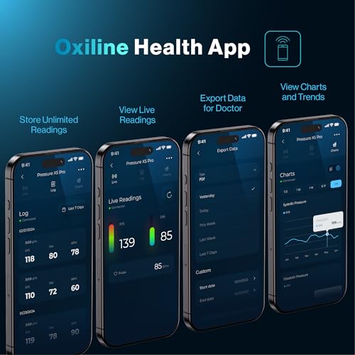Pressure XS Pro Bluetooth Blood Pressure Monitor, Upper Arm BP Cuff 22–42 cm, Accurate Automatic Digital Systolic/Diastolic, Large Display, Mobile App Compatible for iOS & Android Devices