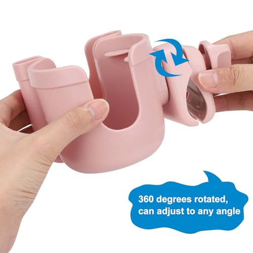 Accmor Stroller Cup Holder with Phone Holder, Bike Cup Holder, Universal Cup Holder for Uppababy Nuna Strollers, 2-in-1 Drinks Holder for Walker, Wheelchair, Scooter - color: All Light Pink