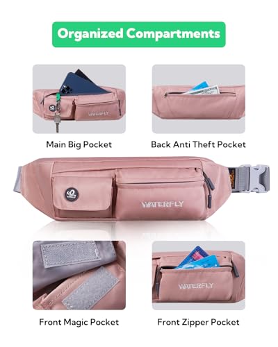 WATERFLY Small Fanny Pack for Women Men, Crossbody Travel Waist Bag Pink - color: Pink
