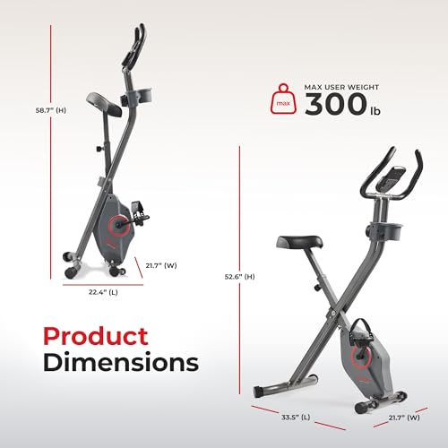 Sunny Health & Fitness Smart Foldable Magnetic X-Bike, Low-Impact Workouts - color: Grey