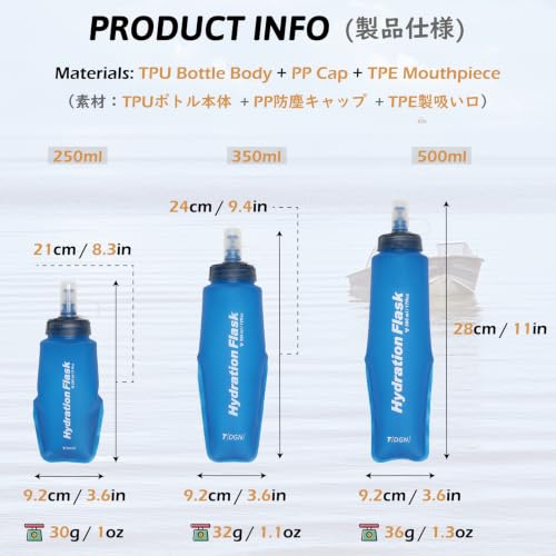 TRIWONDER Running Water Bottle Handheld Plastic Flask Hydration Vest Packs Waist Belt Replacement for Runners Marathon Cycling Hiking - color: 03 Soft Flasks - Blue - 350ml/11.83oz - 2 Packs