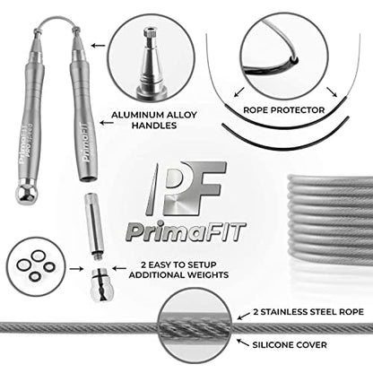 PrimaFIT Pro Speed Jump Rope for Adults, Weighted Skipping Rope for Boxing - color: Silver