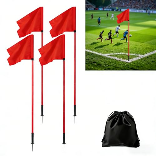 4 Set Soccer Corner Flags for Soccer Field, 5 FT Training Poles, Red - color: Red
