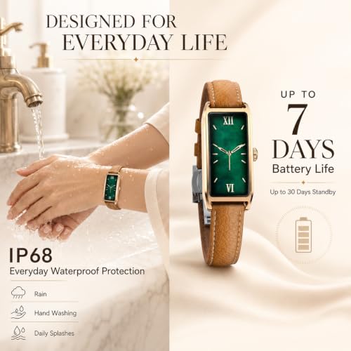 Elegant Smart Watch for Women AMOLED Fitness Tracker with Leather Band - color: Midnight Black Maple