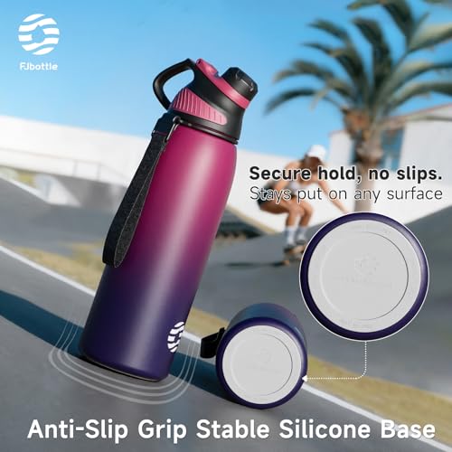 FJbottle 32oz Stainless Steel Insulated Water Bottle No Straw Spout Lid - color: Black-Purple, size: 32 Ounces