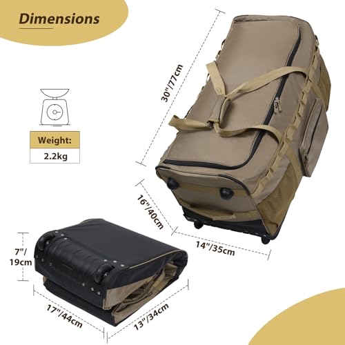 REDCAMP 85L/120L/140L Foldable Duffle Bag with Wheels, Large Travel Duffel Bag - color: Khaki