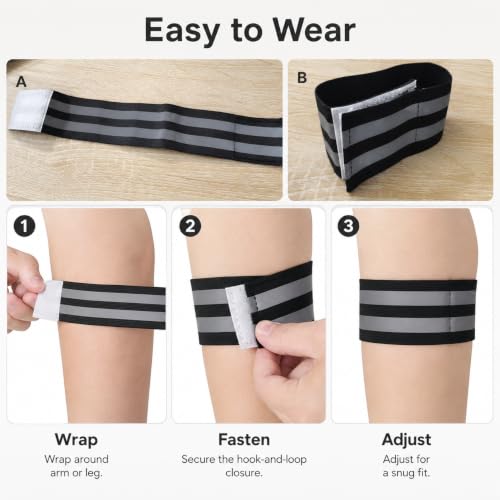2 PCS Ultra-Reflective Arm Bands Leg Straps for Cycling Adjustable Elastic Safety Wristband for Running Jogging Motorcycle Night Visibility Gear Unisex Black - color: Black