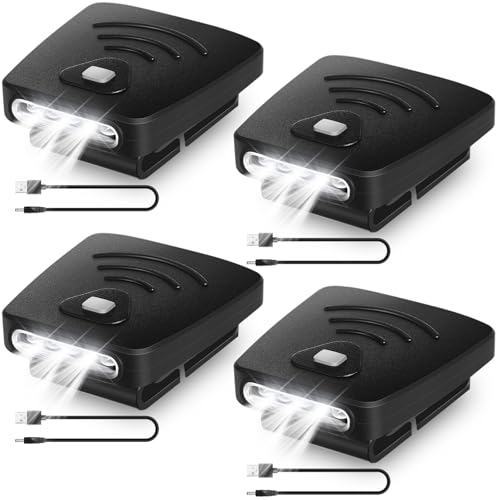 Aurelema 4 Pcs LED Clip on Cap Lights USB Rechargeable Waterproof