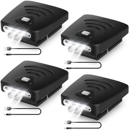 Aurelema 4 Pcs LED Clip on Cap Lights USB Rechargeable Waterproof