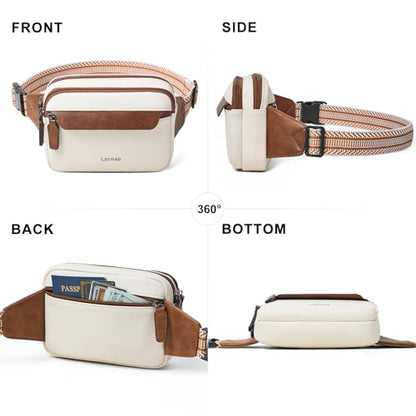 LATMAP 3L Fanny Packs for Women Cross Body Bag Vegan Leather Belt Bag Beige - color: Beige