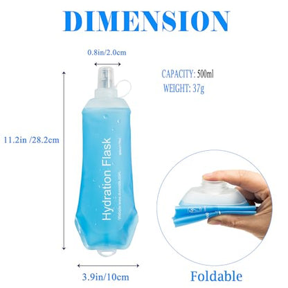 AXEN Soft Flask TPU Foldable Running Hydration Flask, Soft Collapsible Water Bottle for Hydration Pack Cycling Marathon Running Hiking - color: Blue-500ml