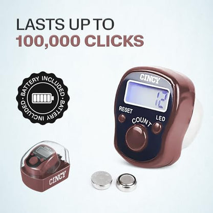 CINCY Clicker Counter with LED for Day & Night Use - Instant Reset, Accurate & Quiet, Long Battery Life - for People, Laps, Pitch, Golf, Baseball, Fish Counting, for Prayer, Everyday Prayer – 1 Pack - color: Brown