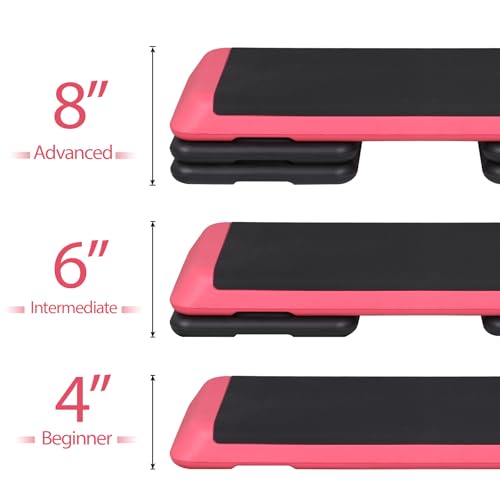 ZenStyle 43" Adjustable Aerobic Stepper Bench with 4/6/8 Inch Risers, Non-Slip Surface for Cardio, Strength Training & Home Fitness Workout - color: Rose Pink