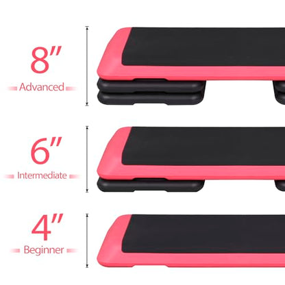ZenStyle 43" Adjustable Aerobic Stepper Bench with 4/6/8 Inch Risers, Non-Slip Surface for Cardio, Strength Training & Home Fitness Workout - color: Rose Pink