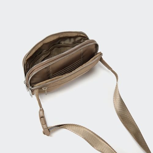Pander Nylon Fanny Pack Belt Bag for Women with 5 Zipper Pockets - color: Gray Brown