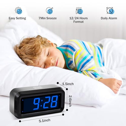 Digital Alarm Clock Battery Operated with LED Display for Bedrooms, Long Battery Life, 3 Brightness Adjustable, 12/24 Hour, Snooze, Black Case with Blue Digits - color: Black-dark Blue