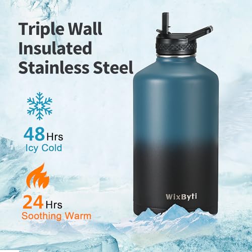 WixByti One Gallon Insulated Water Bottle, Stainless Steel 128oz Water Jug - color: Blue/Black Gradient, size: 128 Ounces