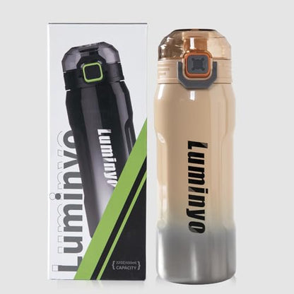 Insulated Stainless Steel Water Bottle with Strap & Lock Lid – Leakproof Vacuum Flask, Double Wall Thermal BPA - Free Sports Bottle for Gym, Travel & Office, 22 OZ (Apricote) - color: Apricote