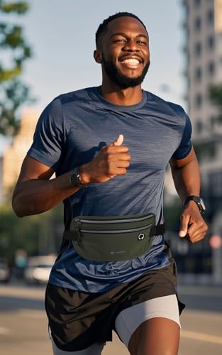 Slim Running Belt for Women Men Runners Fanny Packs With Phone Holder Hidden Pockets Exercise Waist Bag for Marathon Workout - color: DeepGreen/T2085