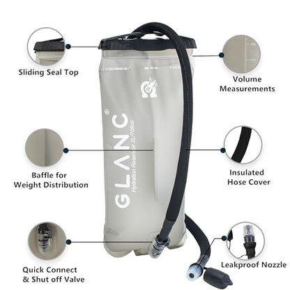 GLANC Hydration Bladder - 2L Water Bladder with Cleaning Kit for Outdoor Hiking Backpack, BPA Free Leakproof Water Reservoir for Hydration Pack, Insulated Hose & High Flow Bite Valve - color: Light gray (Cleaning Kit)