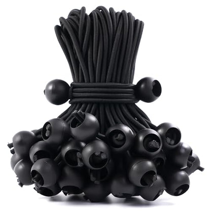 60 Pcs Bungee Cords with Balls, tarp tie Downs, 6 Inch Bungee Balls, Stretchable and Durable Bungee Cords Heavy Duty Outdoor, Tarp Straps for Camping, Tents, Cargo (Black)