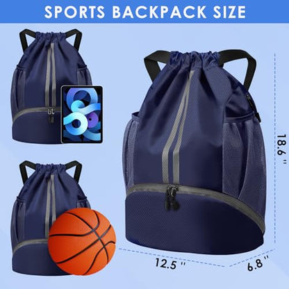 BROTOU Soccer Bags, Football Backpack, Volleyball Bag, Drawstring Backpack - color: Dark Blue