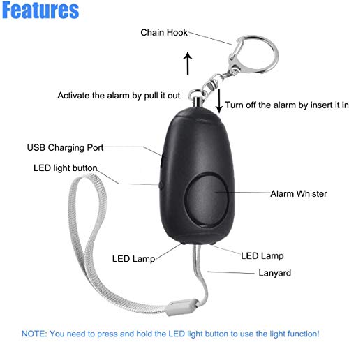 (Upgraded New Version) Safe Sound Personal Alarm, Rechargeable Emergency 130db Security Alarm Keychain Siren Song with 2 LED Lights, for Women, Men, Children, Elderly (3 Pack), Black