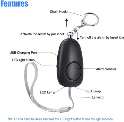 (Upgraded New Version) Safe Sound Personal Alarm, Rechargeable Emergency 130db Security Alarm Keychain Siren Song with 2 LED Lights, for Women, Men, Children, Elderly (3 Pack), Black