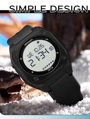 FANMIS Men's Digital Sports Watch Big Face Stopwatch Outdoor Rubber Strap - color: Black White