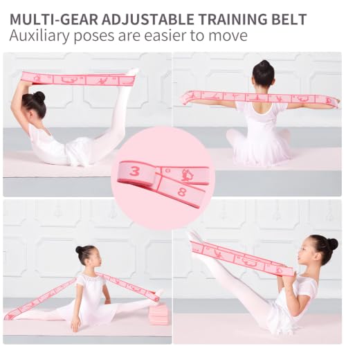 Adjustable Stretch Strap for Kids, 8-Loop Elastic Resistance Band for Children Gymnastics, Ballet Dance, Yoga, Stuff，Pilates & Flexibility Training, Home Exercise Equipment for Girls - color: Pink