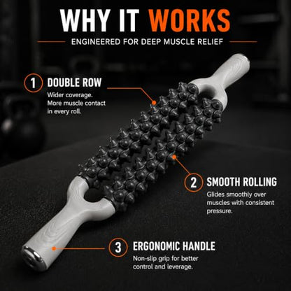 Muscle Roller Stick for Muscle Recovery, Double Row Massage Roller