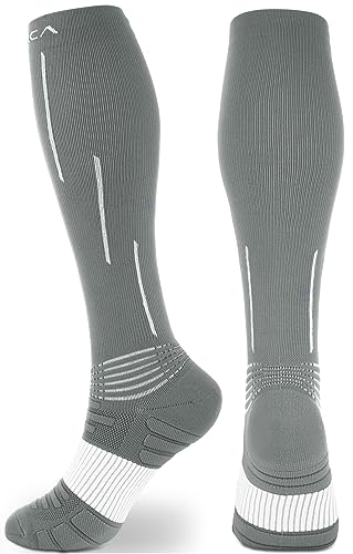 NEENCA Compression Socks for Women & Men 20-30 mmHg Knee High - color: Grey White, size: Medium