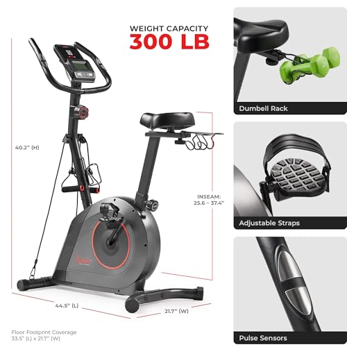 Sunny Health & Fitness Smart Magnetic Upright Exercise Bike for Home Cardio - color: Black