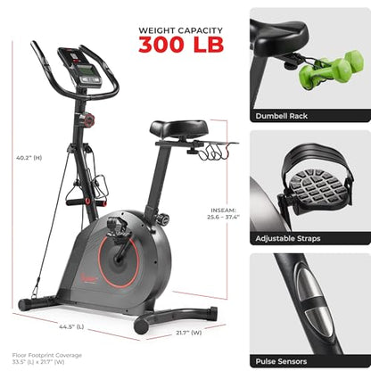 Sunny Health & Fitness Smart Magnetic Upright Exercise Bike for Home Cardio - color: Black