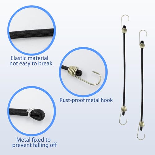 6 Inch Mini Bungee Cords with Hooks, Black Elastic Bungee Cords Heavy Duty Outdoor Tarp Bungee Straps, 10PCS - style: Black-6 Inch