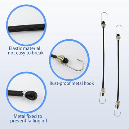 6 Inch Mini Bungee Cords with Hooks, Black Elastic Bungee Cords Heavy Duty Outdoor Tarp Bungee Straps, 10PCS - style: Black-6 Inch