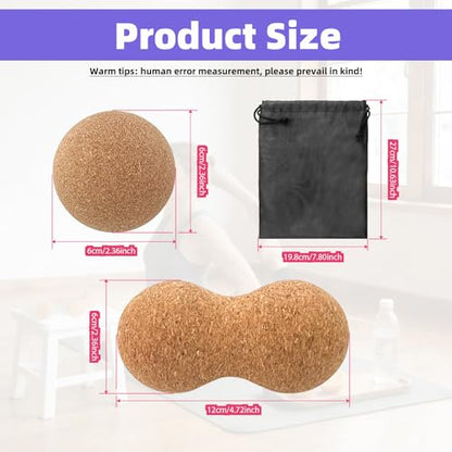 5 Pack Natural Cork Peanut Ball & Cork Ball Set with Storage Bag