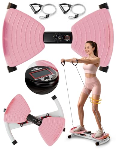 Waist Twister Machine Exercise, Ab Twist Board with Smart LED Digital Counter, Supports 300 lbs, Noiseless, Anti-Slip, Compact Portable for Home Gym Workout Equipment (Pink)