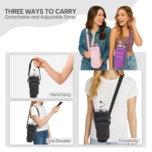 &And Per Se Water Bottle Shoulder Bag with Phone Pocket, Compatible with Stanley 30oz Tumblers - Neoprene Carrier with Adjustable Strap & Charm Accessory (Black) - color: Black, size: 30oz