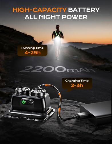 Zewdov 800LM Ultra Bright Running Lights for Runners, 7 Modes & 360° Reflective Running Gear, IPX4 Waterproof, 45° Adjustable Rechargeable Running Light for Walking/Hiking/Cycling/Working/Jogging
