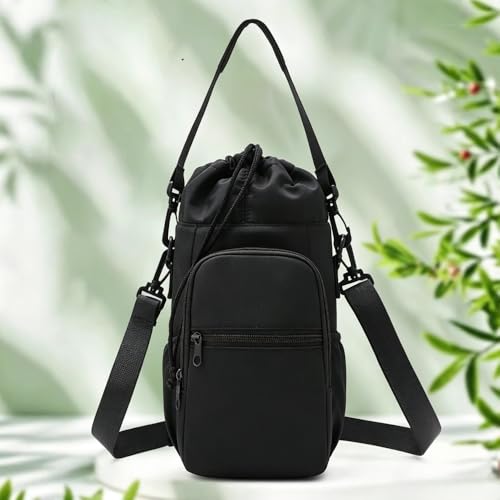 Water Bottle Holder with Strap, Portable Sling Bag with Phone Pocket, Water Bottle Accessories for Hiking Camping, balck - color: Black