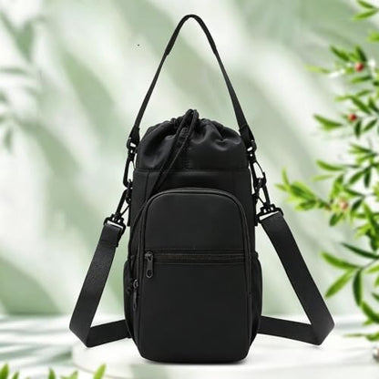 Water Bottle Holder with Strap, Portable Sling Bag with Phone Pocket, Water Bottle Accessories for Hiking Camping, balck - color: Black