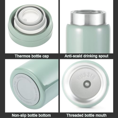 10oz Mini Water Bottle Stainless Steel Thermos Small Flask - Insulated Vacuum, Leak Proof, Keeps Drinks Hot/Cold - Ideal for Coffee, Tea, Water - Light green - color: Light Green, size: 9.5 Ounces