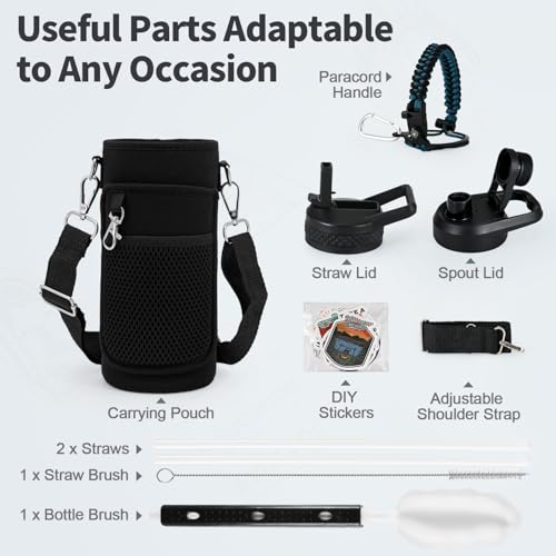 WixByti 32 oz Insulated Water Bottle with Straw, Stainless Steel Water Jug - color: Blue/Black Gradient, size: 32 Ounces