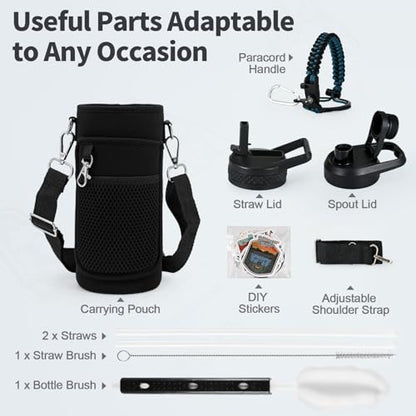 WixByti 32 oz Insulated Water Bottle with Straw, Stainless Steel Water Jug - color: Blue/Black Gradient, size: 32 Ounces